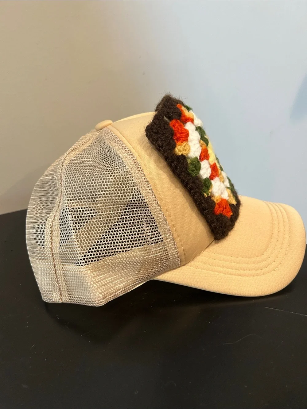 Granny square trucker hat! NWOT! Button back closure!